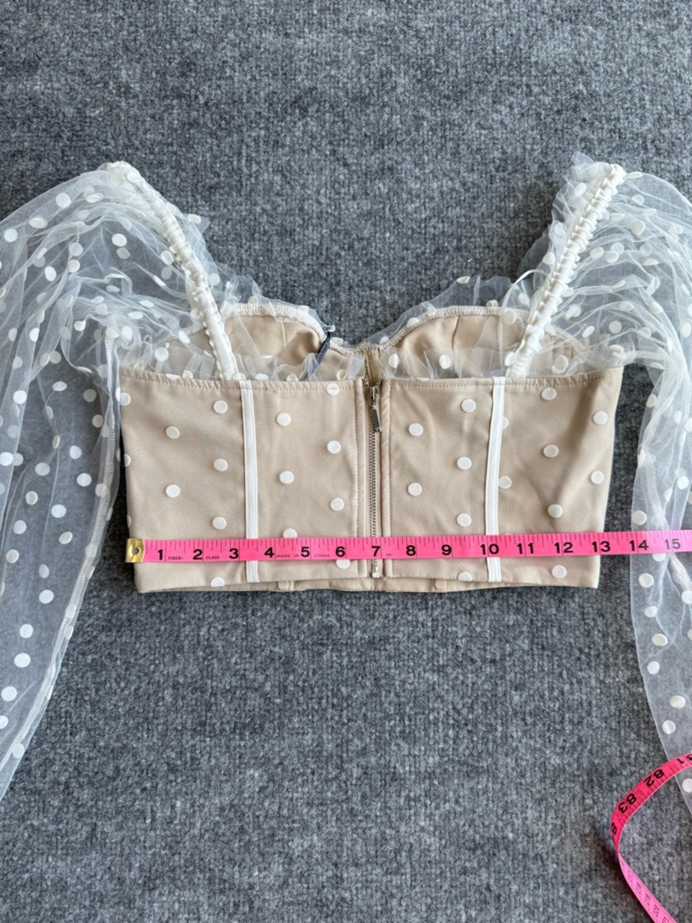 HELLO MOLLY Polka Dot Mesh Sleeve Bustier Top Beige White SMALL NEW - Picture 6 of 7